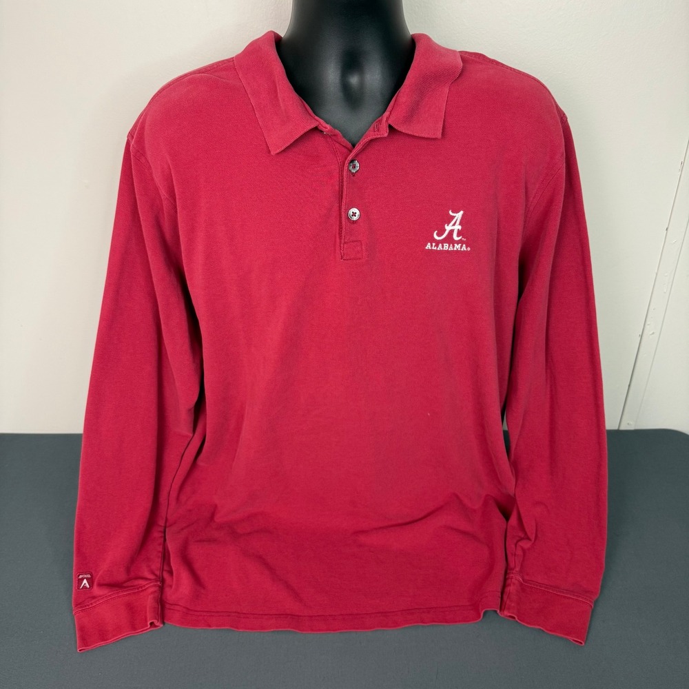 Antigua Polo Shirt Mens XL Alabama Crimson Tide Long Sleeve Crimson Red Cotton